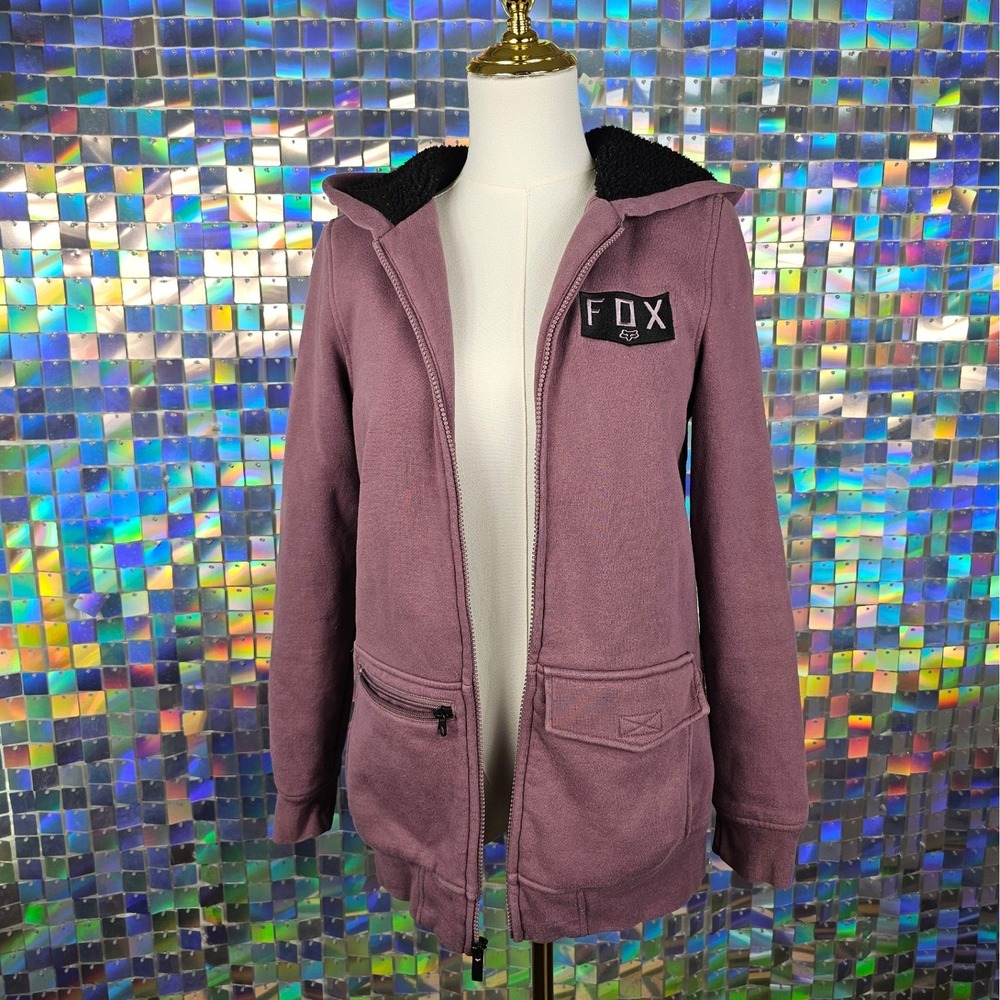 Fox Racing Zip Up Hoodie Womens XS Purple Sherpa Lined Jacket Motocross Brohoe